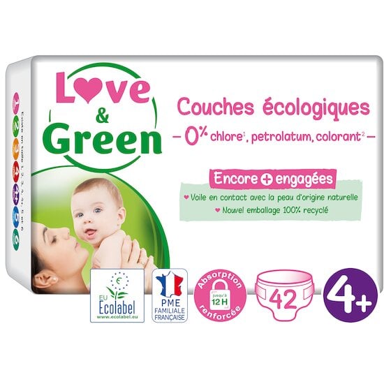 Couches écologiques Blanc T4+ de Love & Green, Couches : Aubert