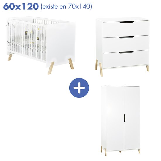 Chambre Natural : Lit 60x120 + armoire + commode   de Sauthon Baby's Sweet Home