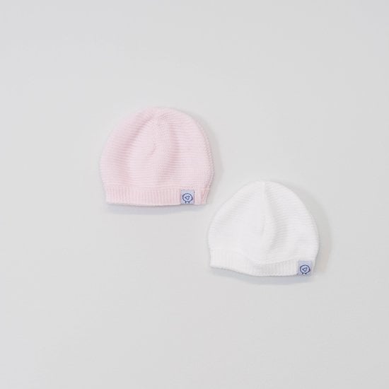 Lot 2 bonnets de naissance Blanc/Rose  de La Manufacture de Layette