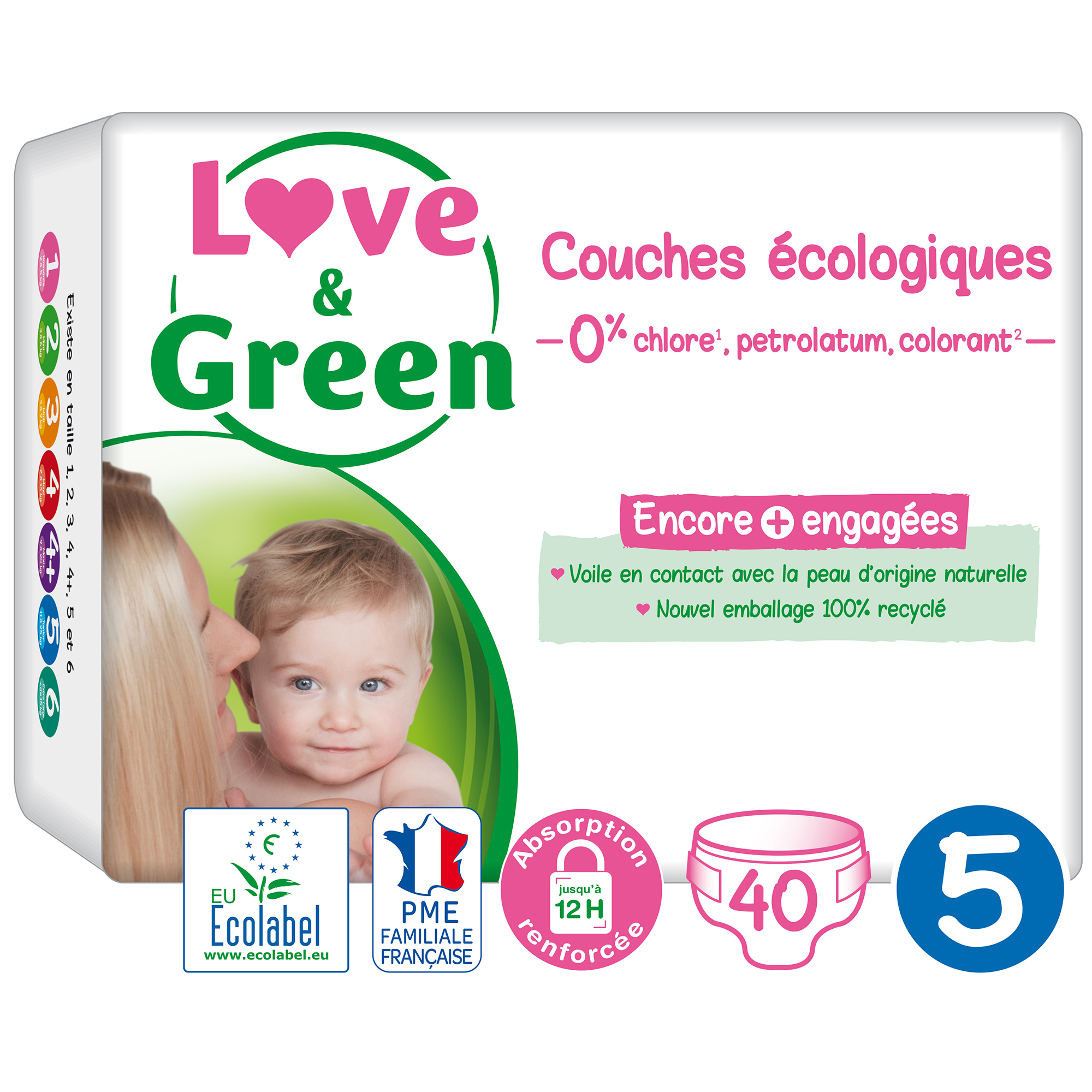 Promotion Love & Green Couches écologiques Taille 5 10/25kg, Lot