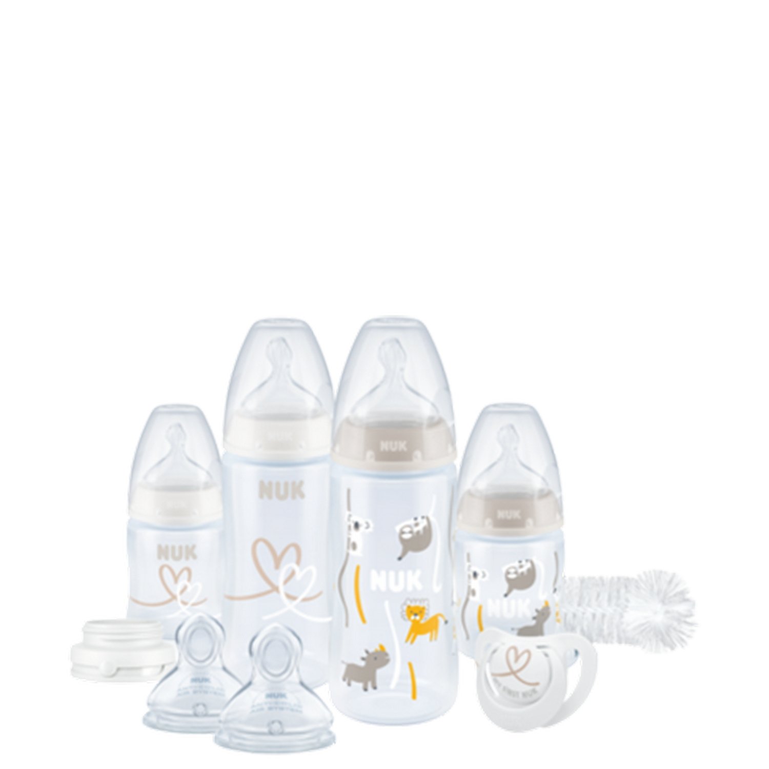 NUK First Choice+ set de biberons nouveau-né | 0-6 mois | 2 biberons, 2  tétines et un anneau de dentition | anti-colique | Sans BPA | blanc (cœur)  | 5