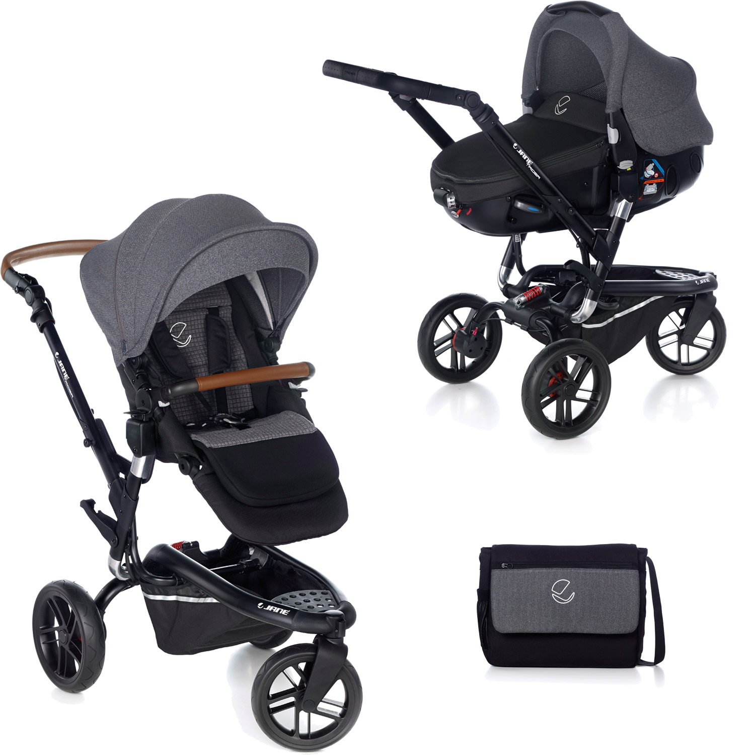 Poussette Trider Matrix Light 2 Jet Black poignée marron