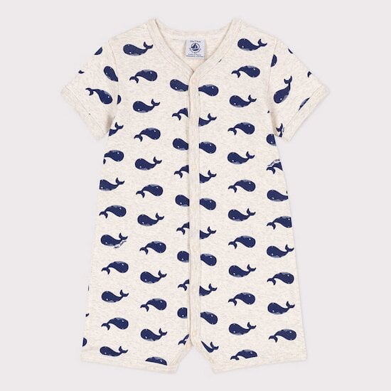 Combinaison courte en coton Beige Montélimar / Bleu Médiéval  de Petit Bateau