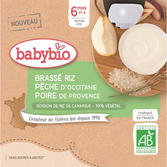 Brassé riz pêche d'Occitanie poire de Provence  4 x 85 g de Babybio