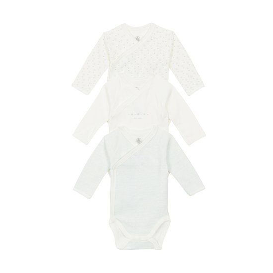 Trio de bodies naissance manches longues Blanc 6 mois de Petit Bateau