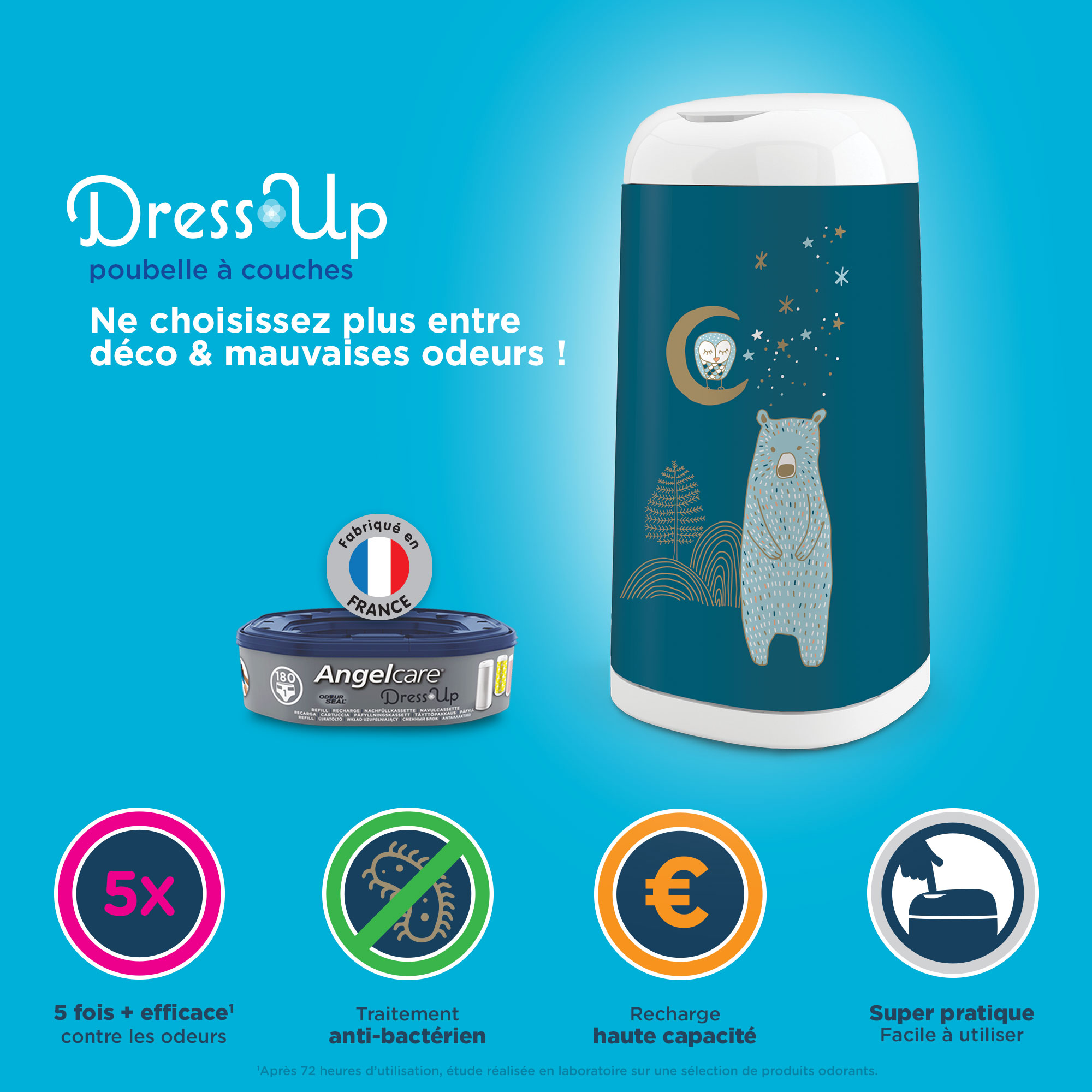 Starter Pack Poubelle à couches Dress Up+ 3 recharges octogonales, Angelcare  de Angelcare