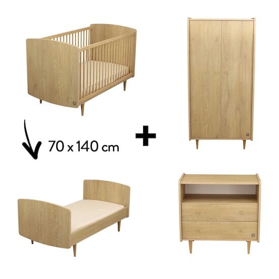 Chambre My Love trio : Lit Évolutif + Commode + Armoire   de Sauthon Baby's Sweet Home