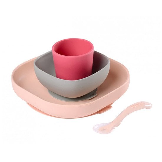 Set vaisselle silicone 4 pièces  Pink  de Béaba