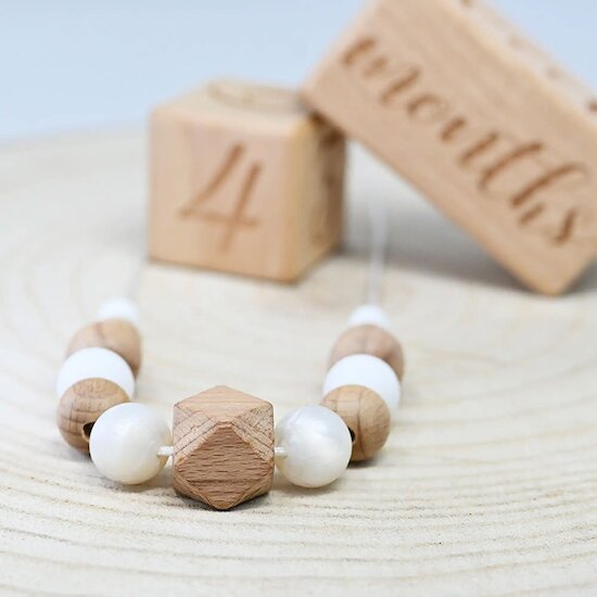 Collier d'allaitement et de portage Blanc effet nacre et bois  de Irréversible