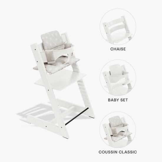 Tripp Trapp® Pack Chaise haute + Baby Set + Coussin Blanc / Silver  de Stokke®