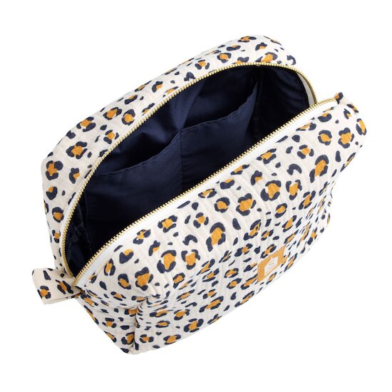 Trousse de toilette en gaze de coton imprimé Léopard Beige  de Sauthon Baby Déco Trousse de toilette en gaze de coton imprimé Léopard Beige  de Sauthon Baby Déco