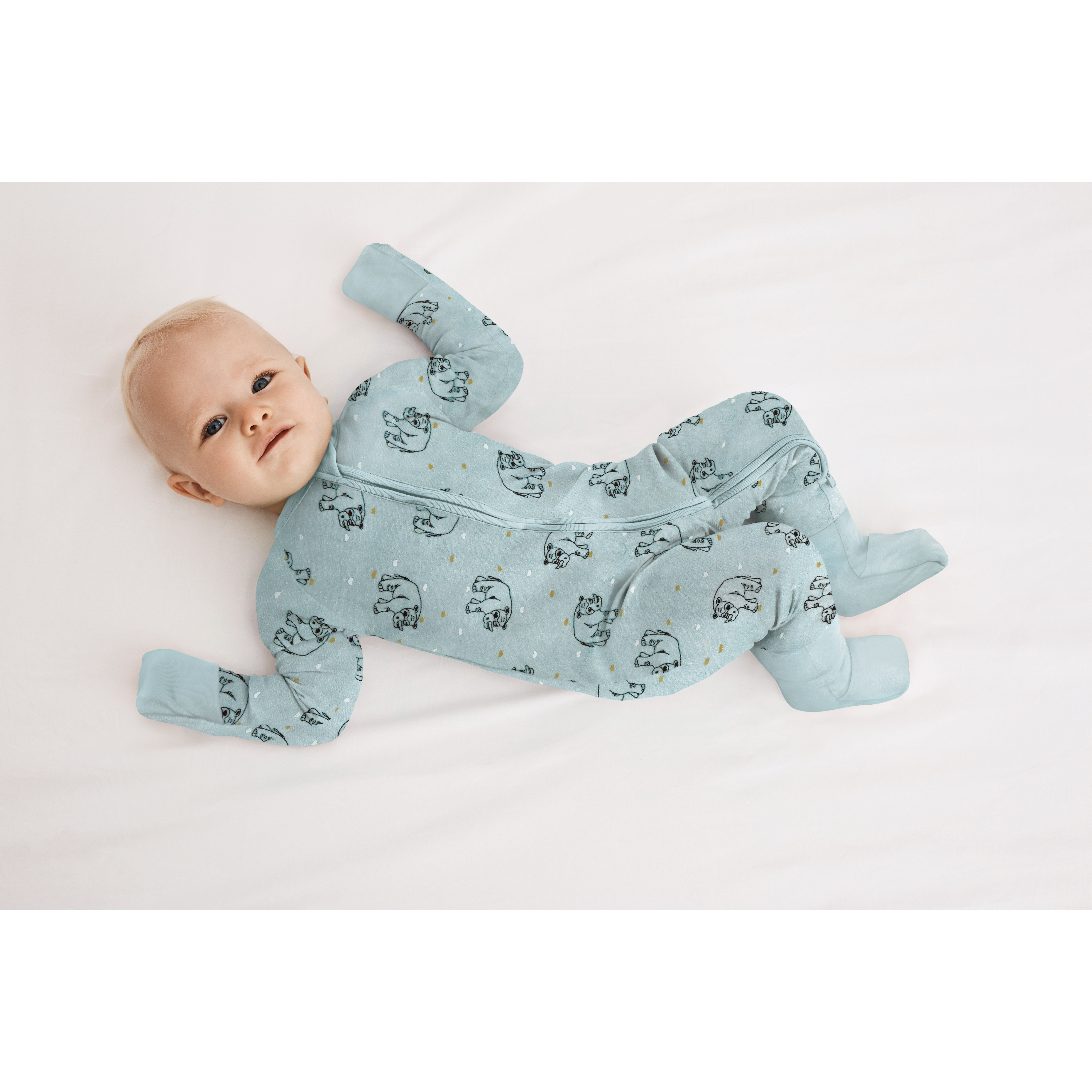 Pyjama bébé zippé coton stretch bleu clair imprimé pluie d'étoile