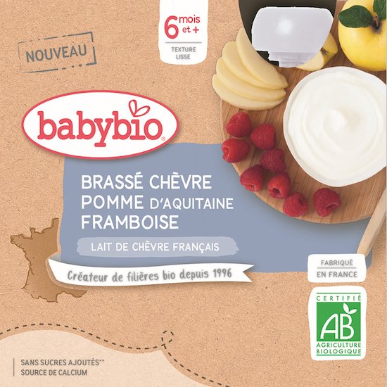 Brassé chèvre pomme de Nouvelle-Aquitaine framboise  4 x 85 g de Babybio