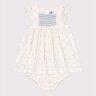 Robe blanche bébé en coton et son bloomer imprimés à pois