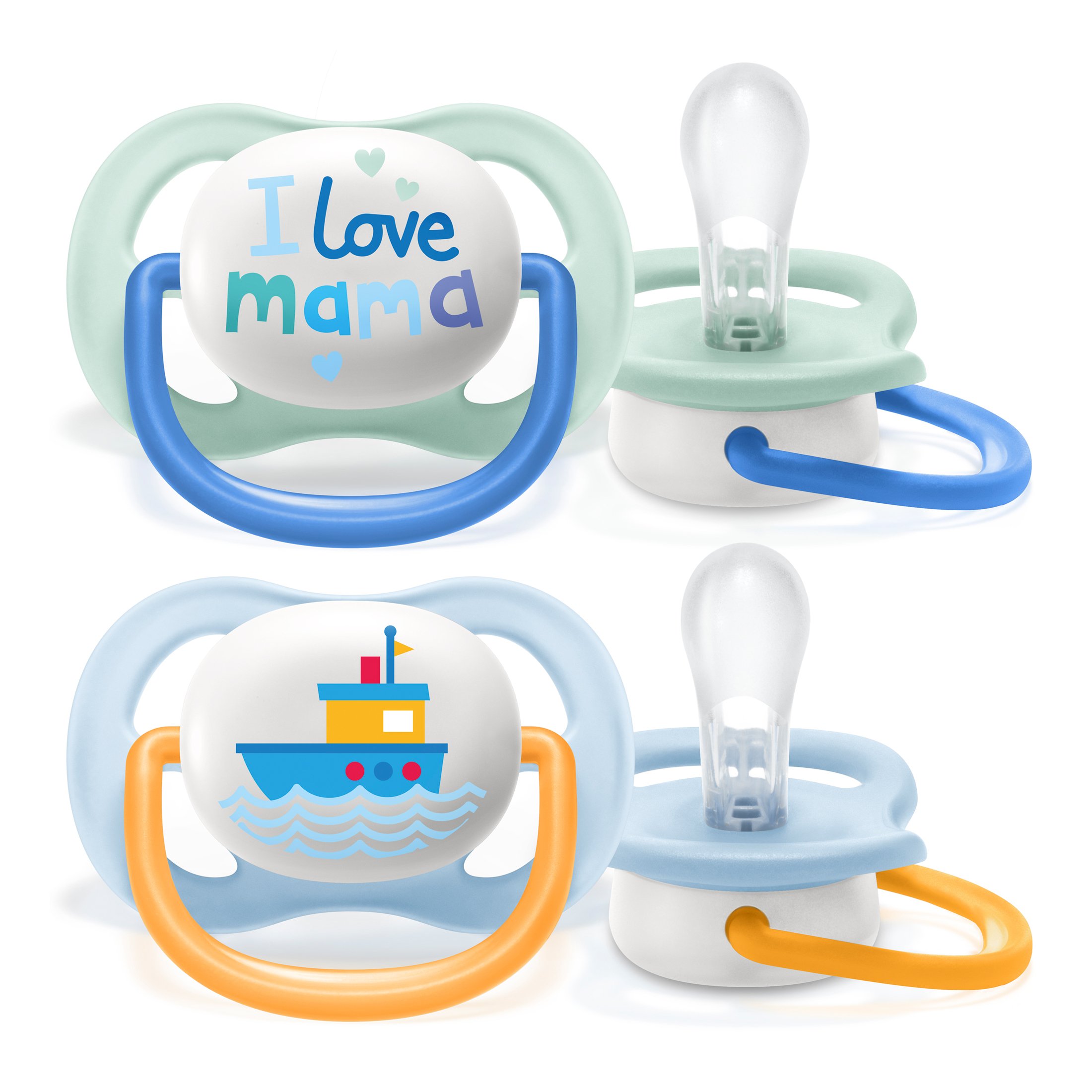 Lot 2 sucettes ultra air I love mama et bateau 0-6 mois de Philips AVENT,  Sucettes : Aubert