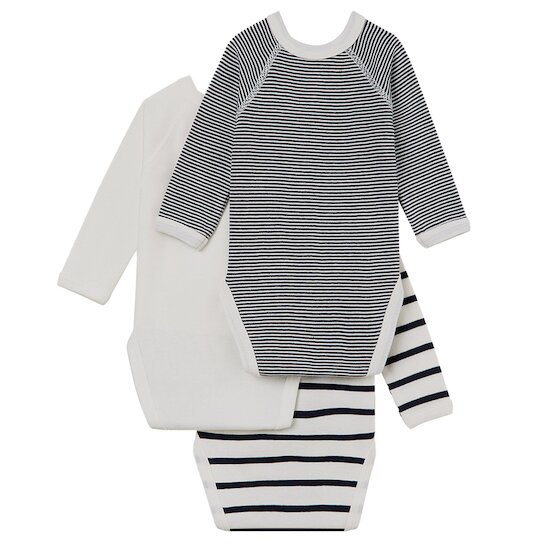 Lot de 3 bodies croisés iconiques Blanc/Bleu  de Petit Bateau