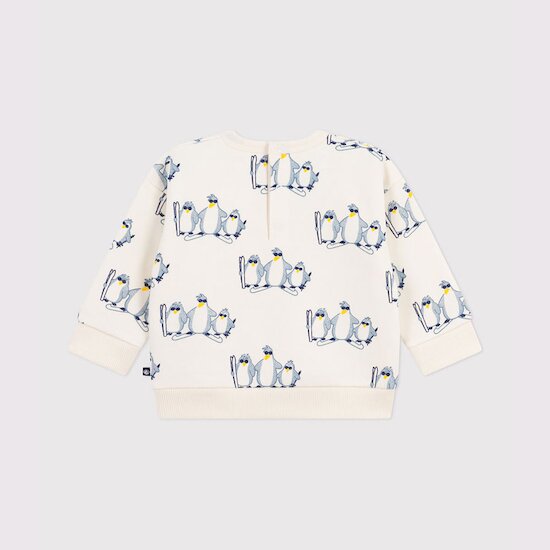 Sweatshirt bébé en coton imprimé pingouins Milk / Multicolore  de Petit Bateau Sweatshirt bébé en coton imprimé pingouins Milk / Multicolore  de Petit Bateau