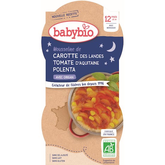 Bol mousseline de carotte des Landes tomate polenta origan  2 x 200 g de Babybio
