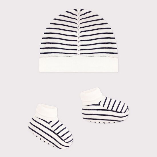 Bonnet + chausson en coton Marinière  de Petit Bateau Bonnet + chausson en coton Marinière  de Petit Bateau