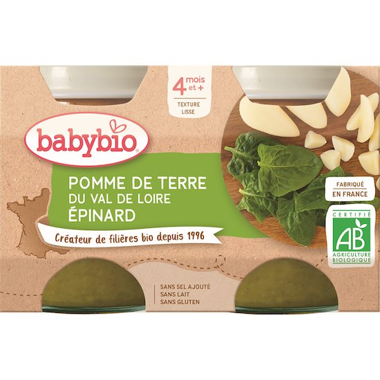 Petit pot pomme de terre de notre ferme epinard de nos régions  2 x 130 g de Babybio