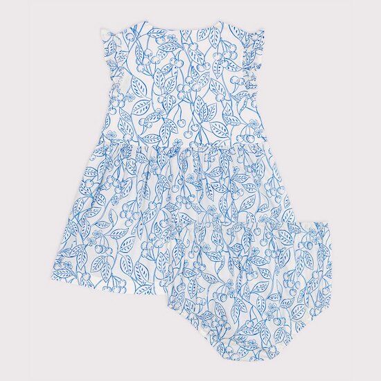 Robe bébé en coton et son bloomer imprimés cerises bleues Porcelana  de Petit Bateau Robe bébé en coton et son bloomer imprimés cerises bleues Porcelana  de Petit Bateau