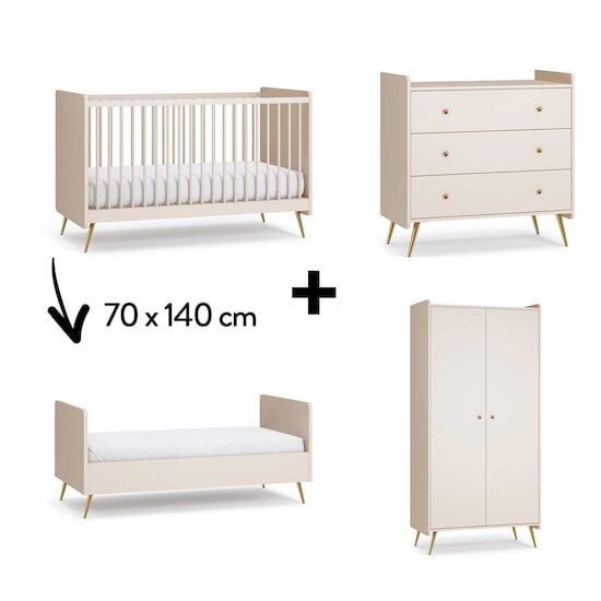 Chambre Lunea : Lit évolutif bébé 70x140 + Commode + Armoire   de Vox