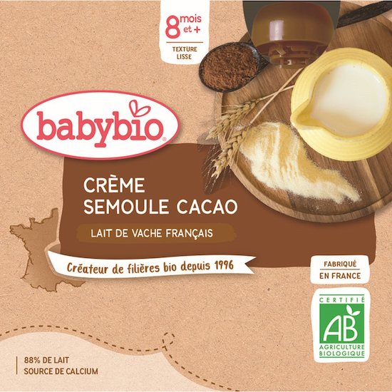 Gourde crème semoule cacao  4 x 85 g de Babybio