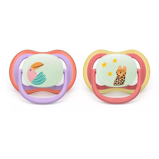 Lot de 2 sucettes ultra air nuit animaux  18 mois + de Philips AVENT