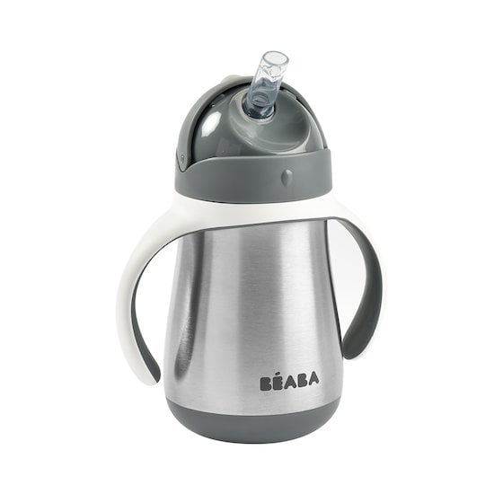 Tasse en inox avec paille Gris minéral 250 ml de Béaba