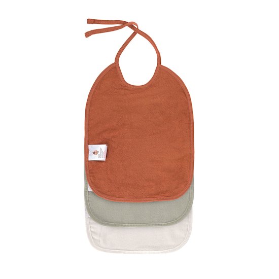 Lot de 3 bavoirs medium en mousseline Rouille, olive, blanc cassé  de Lässig Lot de 3 bavoirs medium en mousseline Rouille, olive, blanc cassé  de Lässig