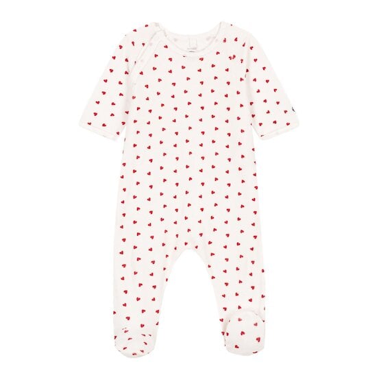 Pyjama bébé coeur en velours Blanc marshmallow/rouge terkuit  de Petit Bateau