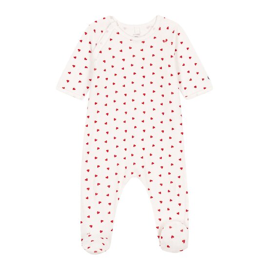 Pyjama bébé coeur en velours Blanc marshmallow/rouge terkuit  de Petit Bateau