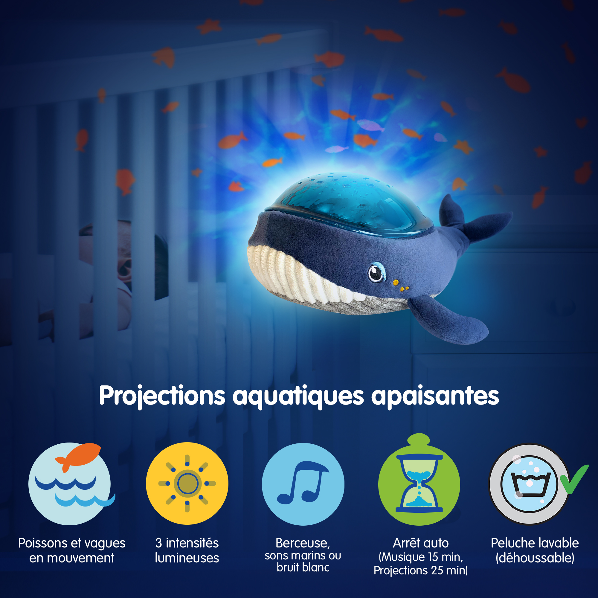 Veilleuse projecteur dynamique Baleine Aquadream Bleu de Pabobo