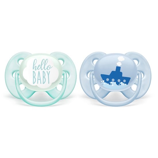 Lot de 2 sucettes ultra-douce Hello baby/bateau 0-6 mois de Philips AVENT