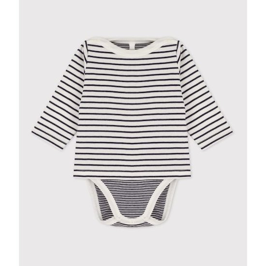 Body marinière en coton bio Marshmallow/Smoking 1 mois de Petit Bateau