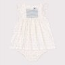 Robe blanche bébé en coton et son bloomer imprimés à pois