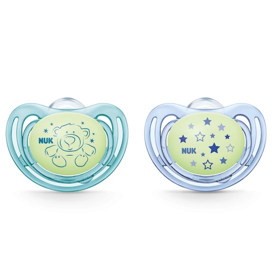 Lot de 2 sucettes Freestyle Night Bleu / Vert 18-36 mois de Nuk