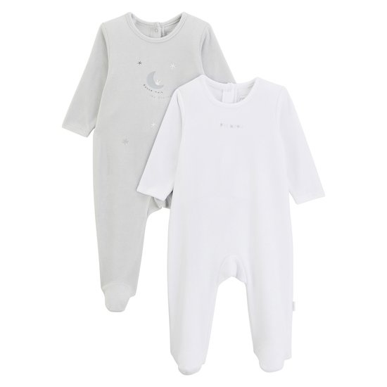 Lot 2 pyjamas velours Lapin Câlin Blanc  de P'tit bisou