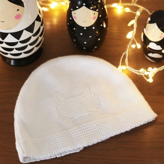 Bonnet Tricot Petits Chats Blanc 3 mois de La Manufacture de Layette