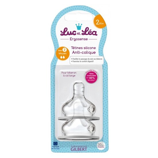 Lot de 2 Tétine Silicone Anti-Colique  Débit moyen de Luc et Léa