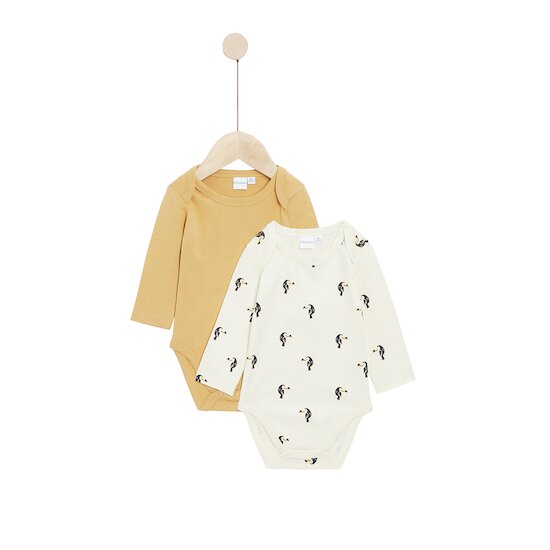 Lot 2 bodies manches longues en coton recyclé Beige/Camel  de P'tit bisou