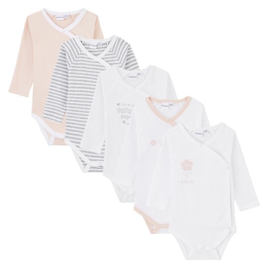 Lot 5 bodies Rose/Gris Naissance de P'tit Bisou Petit Prix
