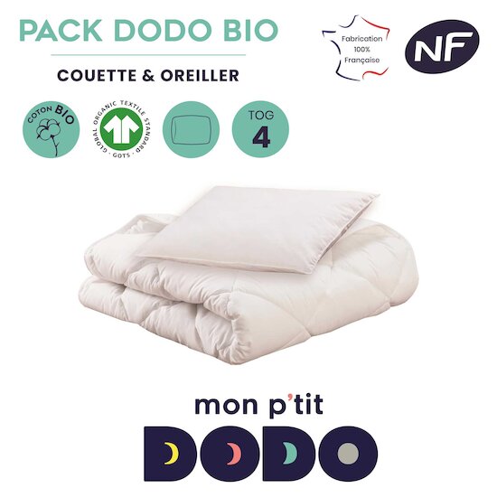 Pack Oreiller + Couette Coton Bio Blanc  de P'tit Dodo Pack Oreiller + Couette Coton Bio Blanc  de P'tit Dodo