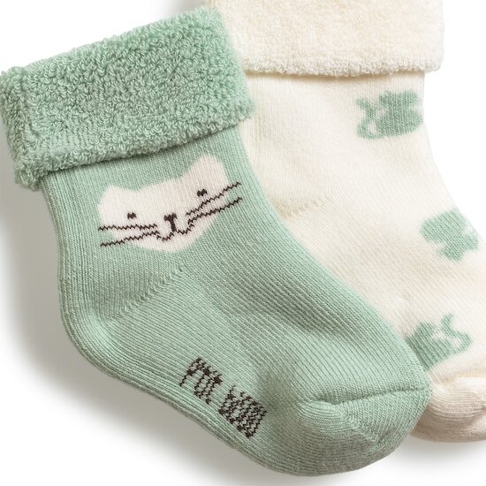 Mon chaton Lot 2 Paires Chaussettes Vert Sauge  de P'tit bisou Mon chaton Lot 2 Paires Chaussettes Vert Sauge  de P'tit bisou