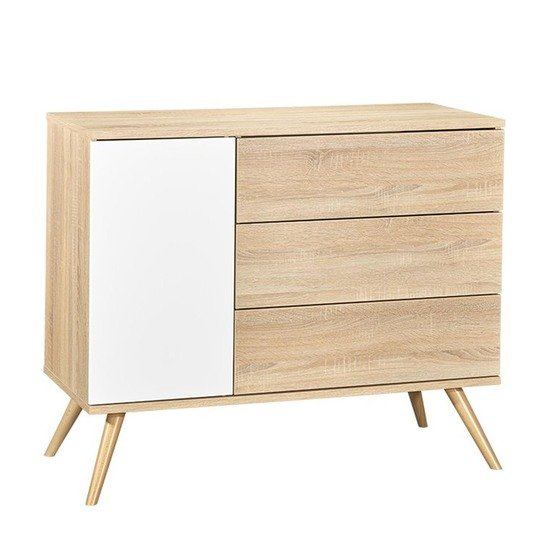 Seventies commode 1 porte 3 tiroirs  Chêne doré  de Sauthon Baby's Sweet Home Seventies commode 1 porte 3 tiroirs  Chêne doré  de Sauthon Baby's Sweet Home
