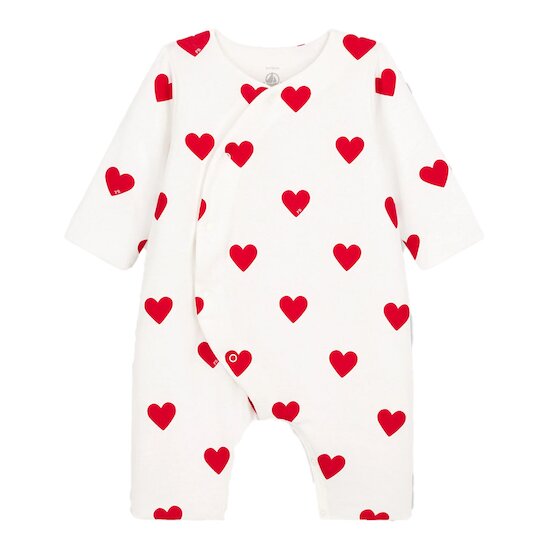 Combinaison longue cœurs rouges bébé en côte Blanc Marshmallow/Rouge Terkuit 18 mois de Petit Bateau