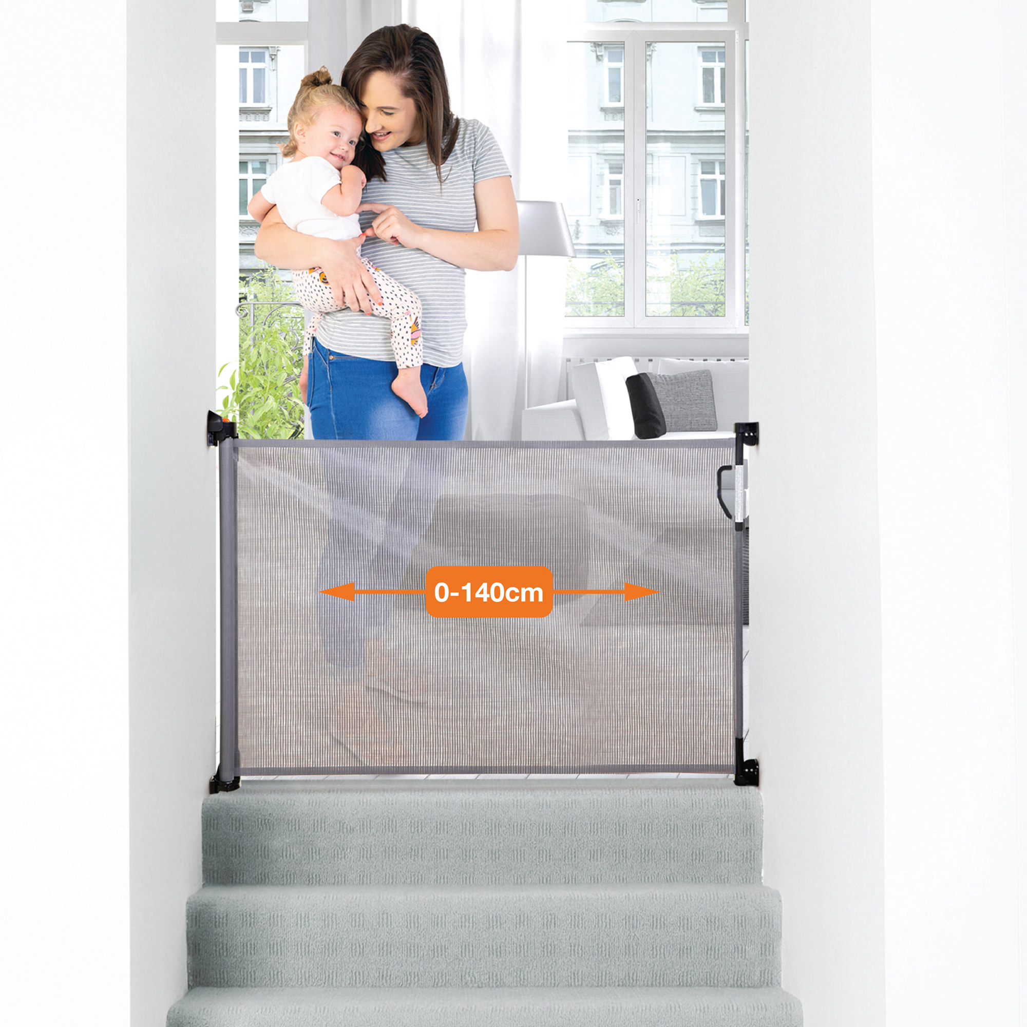 - Barrière de Sécurité Extensible/Rétractable pour Portes et Escaliers Dreambaby® Relocalisable Version 2019! Noir pour une Utilisation à lIntérieure et à lExtérieure 0-140cm Extra-Haut 