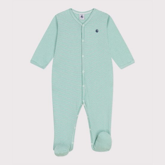 Pyjama bébé en coton à rayures Vert Aloevera  de Petit Bateau