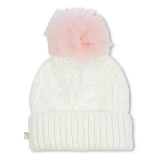 Bonnet tricot à pompon résille Beige  de Billieblush Bonnet tricot à pompon résille Beige  de Billieblush