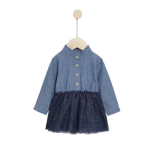 Bleu Ballerine Robe manches longues bi-matière Blue Bastille  de Marèse